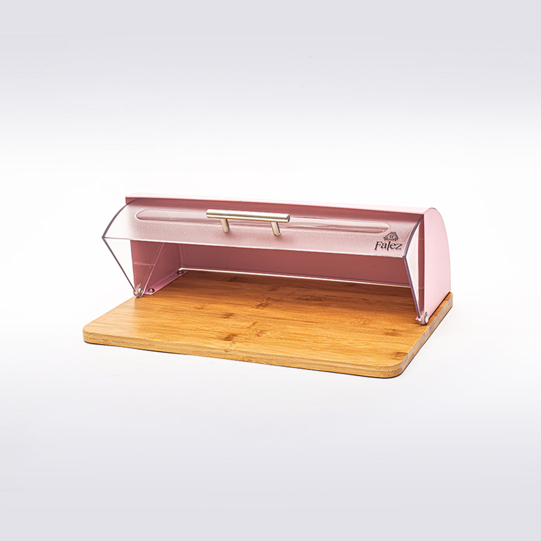Pink Bread Box With a Paper Towel Holder