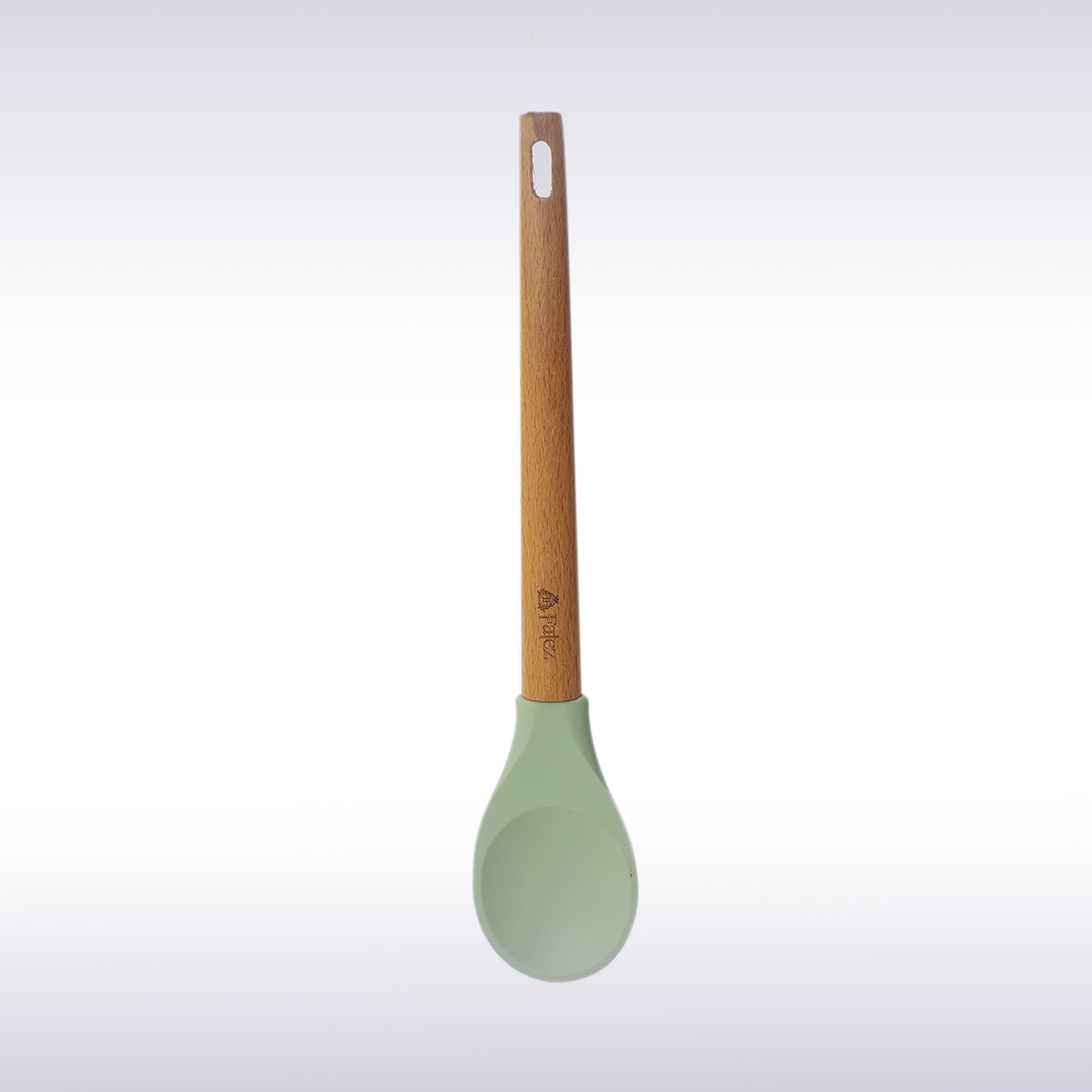 Falez Silicone Spoon With Wooden Handle Light Green Color