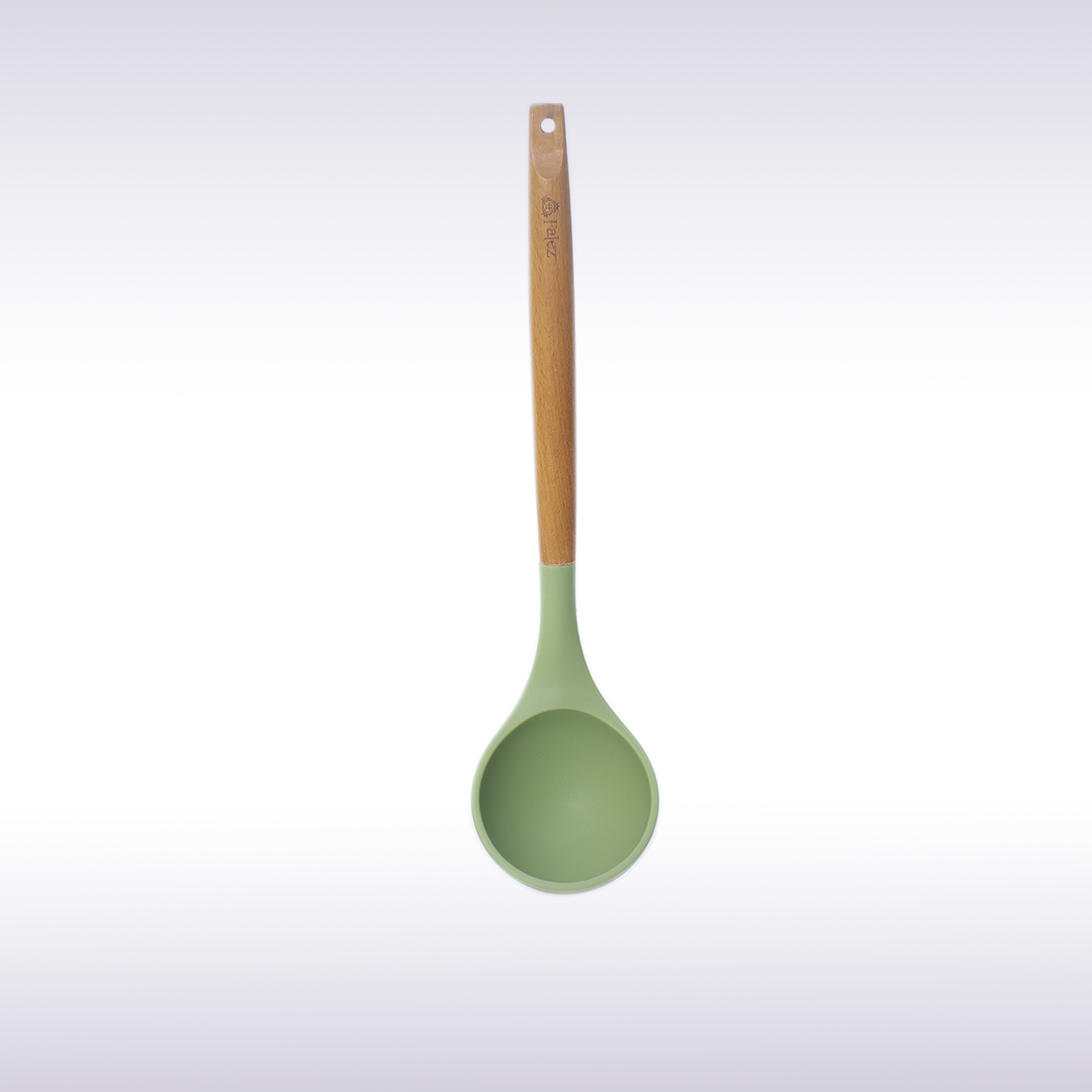 Falez Silicone and Wooden Handle Soup Ladle Light Green Color