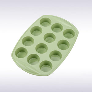 Falez Silicone 12 Cup Round Shape Muffin Mould Light Green Color